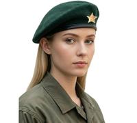 Sivi Casquette Style Armée Traditionnelle avec Badge Etoile Métal - Inspiré Che Guevara - Béret Français en Laine pour Homme Femme, vert, M (taille unique)