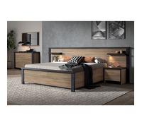 SIWA - Chambre 160x200cm + Tête de Lit avec Leds + Chevets + Commode