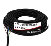siwitec Câble de terre NYY-J 5 x 4 mm², câble d'alimentation puissant en PVC, noir, découpe précise, vendu au mètre, de qualité professionnelle, longueur (sélection actuelle) = 3 m