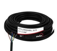 siwitec Câble NYY NYY-J 5 x 1,5 mm², 50 m, câble de terre, câble d'installation, câble de terre, anneau de câble, fabriqué en Allemagne