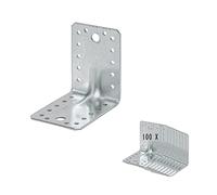siwitec Lot de 100 connecteurs d'angle pour charges lourdes avec nervure - 90 x 90 x 65 mm - En acier galvanisé Sendzimir - Résistant aux intempéries - Pour constructions en bois - Équerre en acier