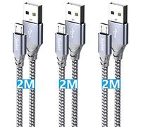 Siwket Lot de 3 câbles micro USB tressés USB A vers micro câble de charge Android pour Samsung Galaxy J7, S7, S6, Kindle Fire, tablettes Fire HD, manette PS4, Sony, HTC, LG, moto, Huawei 2 m …