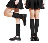 SIWOKJJO Lot de 2 paires de jambières tricotées pour femme - Blanches - Chauffe-chevilles pour le ballet, le yoga, les fêtes, Noir , 42