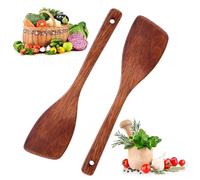 SIWOKJJO Lot de 2 spatules de cuisine en bois, spatules de cuisine en bois, spatule en bois massif, spatule en bois dur, 33 cm, cuillère en bois, idéale pour poêle/wok avec revêtement antiadhésif, co
