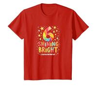 Six and Shining Bright Cadeau d'anniversaire pour Enfant de 6 Ans T-Shirt, Enfant, Rouge, 8 Ans