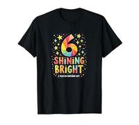 Six and Shining Bright Cadeau d'anniversaire pour Enfant de 6 Ans T-Shirt, Homme, Noir, XL