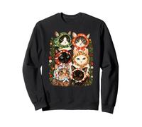 Six Chats Floral Folk Art Cottagecore Kitty Design Sweatshirt