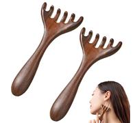 Six-claw Meridian Massage Comb, Natural Wooden Gua Sha Tool, Versatile Head Meridian Massage Comb, for Head Face Eye Nose Jaw And Neck (A*2)
