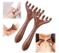 Six-Claw Meridian Massage Comb Outil Gua Sha avec Long Manche pour Cuir chevelu en Bois Outil de Massage pour la Thérapie à Six Touches pour Cuir chevelu, Visage, Cou et Épaules (2 pièces)