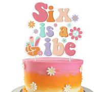 Six est une vibe Groovy 6ème anniversaire gâteau Topper Décorations de fête à thème de fleur rétro pour les filles fleurs de margarite Fournitures d'année