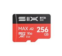 SIX M200 Carte Micro SD 256 Go Lecture jusqu'à 190 Mo/s pour enregistrement continu 4K UHD - Carte mémoire microSDXC A2, U3, V30 256 Go avec adaptateur pour caméras d'action, drones, consoles de jeu
