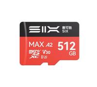 SIX M200 Carte Micro SD 512 Go Lecture jusqu'à 190 Mo/s pour enregistrement continu 4K UHD - Carte mémoire microSDXC A2, U3, V30 512 Go avec adaptateur pour caméras d'action, drones, consoles de jeu