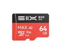 SIX M200 Carte Micro SD 64 Go Lecture jusqu'à 190 Mo/s pour enregistrement continu 4K UHD - Carte mémoire microSDXC A2, U3, V30 64 Go avec adaptateur pour caméras d'action, drones, consoles de jeu