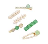 Six Perles Vertes Et Des Épingles À Cheveux En Strass Souriantes, Des Épingles À Cheveux Faites À La Main, Des Épingles À Cheveux En Alligator, Des Épingles À Cheveux En Cristal Étincelant, D'élégants