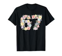 Six Sept Meme Numéro Floral Aquarelle Fleurs Soixante-Sept T-Shirt
