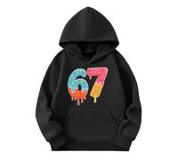Six Seven Pull,Sweat à Capuche imprimé Dessin animé pour Filles, Manches Longues, Poche, Pull-Over, vêtement d'extérieur décontracté et Sportif pour Enfants (Black, 18-24 Months)