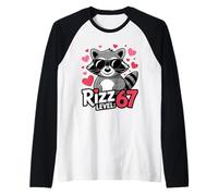 Six Seven Rizz Level 67 Meme Cool Lunettes de Soleil drôles Motif Raton Laveur Manche Raglan