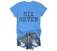 Six Seven Shirt 6 7 T-Shirt 6 7 Meme Tshirt Funny Short Sleeve Graphic Crew Pullover Tops, Bleu (Carolina blue), L
