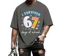 Six Seven Shirt I Survived 67 Days of School Funny Six Seven 67 Meme T-Shirt Fashion Casual Graphic T-Shirt Daily Campus, gris, M