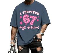 Six Seven T-Shirt - I Survived 67 Days of School Funny Graphic T-Shirt Coton Mode Casual 67 Print T-Shirts Daily Holiday, noir foncé, 3XL