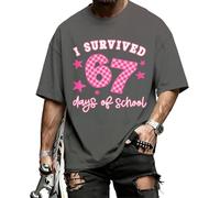 Six Seven T-Shirt - I Survived 67 Days of School Funny Graphic T-Shirt Coton Mode Casual 67 Print T-Shirts Daily Holiday, gris, 4XL