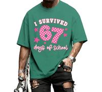 Six Seven T-Shirt - I Survived 67 Days of School Funny Graphic T-Shirt Coton Mode Casual 67 Print T-Shirts Daily Holiday, Vert, XXL