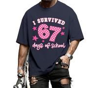 Six Seven T-Shirt - I Survived 67 Days of School Funny Graphic T-Shirt Coton Mode Casual 67 Print T-Shirts Daily Holiday, bleu marine, 4XL