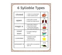 Six Syllable Types Poster Phonics Rules Chart Educational Word Decoding Guide for Elementary Classroom Reading Teacher Structured Literacy(Unframed,12x18inch(30x45cm))