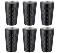 Six tasses à eau à double paroi en acier inoxydable 330 ml empilables avec design isotherme pour boissons chaudes et froides adaptées aux activités de plein air (noir)