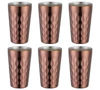 Six tasses à eau empilables à double paroi en acier inoxydable de 330 ml avec design isotherme pour boissons chaudes et froides, adaptées pour les activités de plein air (or rose)