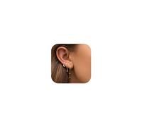 SIXDUTON 6 Pcs Boucle D'oreille pour Femme, Petite CZ Empilées Mini Créoles Lune Étoile D'oreilles Hypoallergéniques Piercing Cartilage Tragus Helix Boucles d'oreilles Bijoux (B-Or)