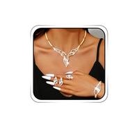 Sixexey Parure de bijoux en forme de feuille et strass pour femme, One size, Métal, Pas de gemme