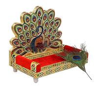 SIXFIRE® Laddu Gopal Meenakari Singhasan en bois artisanal pour Pooja Mandir, balançoire de paon Jhula (doré, 22,5 x 15,5 x 20,5 cm) - 1-PIS