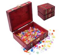 Sixfolo 2 Pièces Petit Coffre au Trésor en Bois 13 x 11 x 5.5 cm Boite Coffre Tresor de Pirate Vintage Mini Coffre en Bois de Rangement avec 300 Précieuses de Pirate pour Chasse au Tresor Enfant