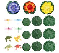 Sixfolo 20 Pièces Nénuphar Flottant Fleurs Artificielles,Fleur de Nénuphar et Feuilles de Lotus avec Libellule Grenouille Artificielle Nenuphar Flottant Lotus pour Bassin,Aquarium,Etang Jardin Décor