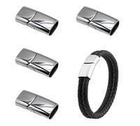Sixfolo 4 Pcs Fermoir Magnétique Bracelet pour DIY Bijoux 6mm | Fermoir aimanté en Acier Inoxydable,Attache Bracelet Cuir Plat Homme pour DIY Cordon en Cuir Bijoux