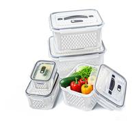 Sixfolo 5 Pcs Boîtes Conservation de Légumes et Fruits Boîte de Rangement Frigo avec Passoire Amovible Récipient Conservation Aliment en Plastique Organisateur Réfrigérateur pour Salade Fruits Légumes