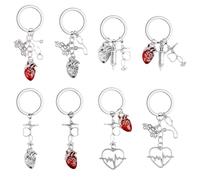 Sixfolo 8 Pcs Porte Clé pour Infirmière Cadeau Porte-Clé Médecin en Métal Infirmière Keychain avec Seringue Stéthoscope et Amour Cœur pour Médecin Infirmière Cadeaux,Argent