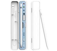 SIXFU Trousse à crayons pour Apple Pencil 2ème génération/Apple Pencil 1ère génération, étui de rangement pour Apple Pencil Tips, stylet, iPad, accessoires (blanc + bleu)