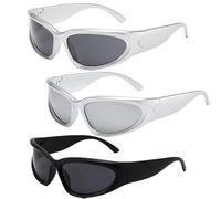 SIXHAOBU 3 Pièces Lunette de Soleil Sport pour Homme Femme,Vintage Lunette de Soleil, Mode Lunette Techno, Lunette Soleil Y2K Enveloppant, Lunette de Cyclisme
