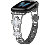 Sixmoat Bands Compatibles avec Apple Watch Bracelet pour Femme 38mm 40mm 41mm 42mm(Série 10), Bracelet Pailleté de Designer avec Trèfle pour iWatch Série 10/9/8/7/6/5/4/3/SE (Noir)