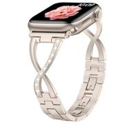 Sixmoat Métal Band Compatible avec Apple Watch Bracelet pour Femme 38mm 40mm 41mm 42mm(Série 10/11), Pailleté Élégant en X Bracelet pour iWatch SE Série 11 10 9 8 7 6 5 4 3 (Lumière Stellaire)