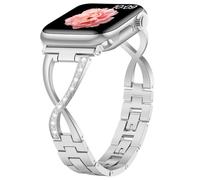 Sixmoat Métal Band Compatible avec Apple Watch Bracelet pour Femme 42mm 44mm 45mm 46mm 49mm, Pailleté Élégant en X Bracelet pour iWatch Ultra SE Série 10 9 8 7 6 5 4 3 (Argent)
