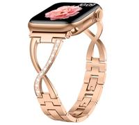 Sixmoat Métal Band Compatible avec Apple Watch Bracelet pour Femme 42mm 44mm 45mm 46mm 49mm, Pailleté Élégant en X Bracelet pour iWatch Ultra SE Série 10 9 8 7 6 5 4 3 (Or Rose)