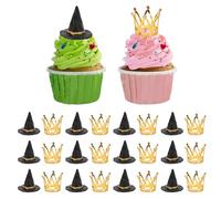 SIXRUN 12 Toppers pour Gâteau Mini Chapeau de Sorcière et Couronne de Princesse, avec Décorations en Cristal, pour Fêtes à Thème de Sorcières et Princesses Mariages (GOLD)