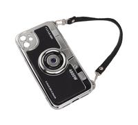 SIXRUN Coque de Téléphone Vintage 3D, Noire avec Cordon (#2) | Conception antichoc en TPU, finition brillante galvanisée, en forme d\'appareil photo, transport quotidien unisexe, option