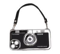 SIXRUN Coque de Téléphone Vintage 3D, Noire avec Cordon (#3) | Conception antichoc en TPU, finition brillante galvanisée, en forme d\'appareil photo, transport quotidien unisexe, option