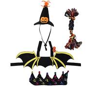 SIXRUN Costume d'halloween pour Chien, Chauve-Souris, Costume en Feutre pour Animaux de Compagnie pour Chats et Chiens avec Sangles Réglables et Cloches de Citrouille, Accessoires de Déguisement (L)