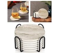 SIXRUN Coussinets Isolants en Céramique à Forte Absorption pour Une Utilisation Propre dans la Cuisine et Le Bureau, 6 Tapis de Tasse avec Support