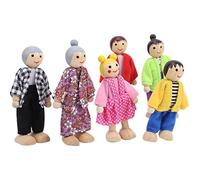 SIXRUN Ensemble de Poupées Familiales, Wood Family Dollhouse People Playset - Grand-père, Grand-mère, Maman, Papa, Sœur, Frère, Baby Wood Dollhouse avec Membres Flexibles pour Inspirer (6